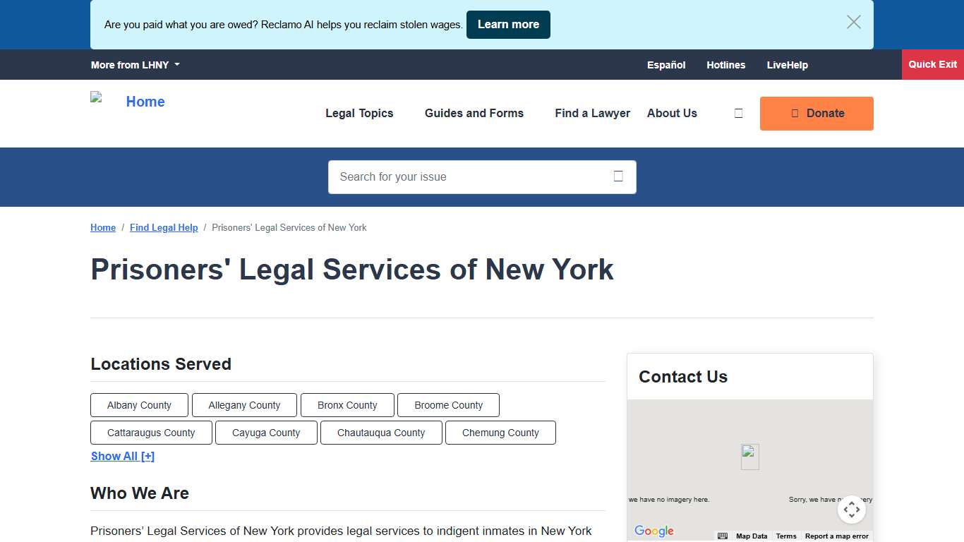 Prisoners' Legal Services of New York LawHelpNY